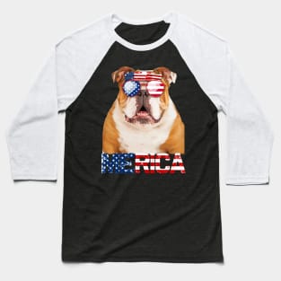 Merica Bulldog Dog American Flag 4Th Of July Baseball T-Shirt